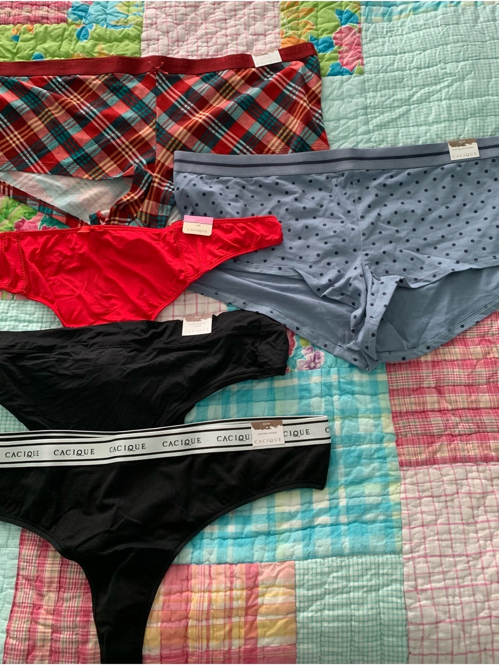 Cacique Mixed Thong (3 pair)& Boyshort (2 pair) 22/24 W Panty Underwear Lot NWT